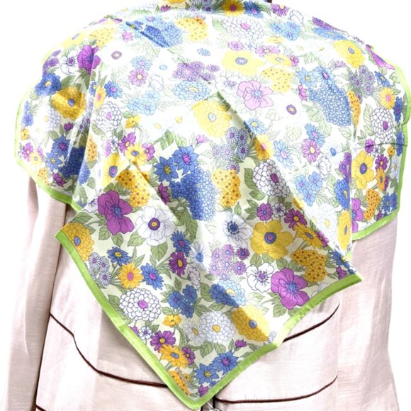 New  2 Renoma Paris  Mini Scarf  cotton/silk 21" , pink green purple floral (42) - Picture 8 of 11